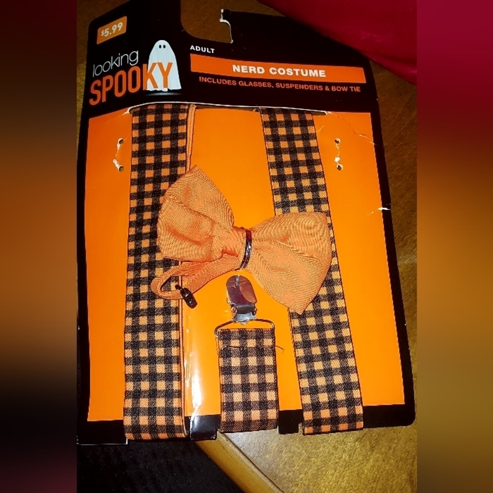 ADULT Nerd Costume , Suspenders, Bow Tie NEW